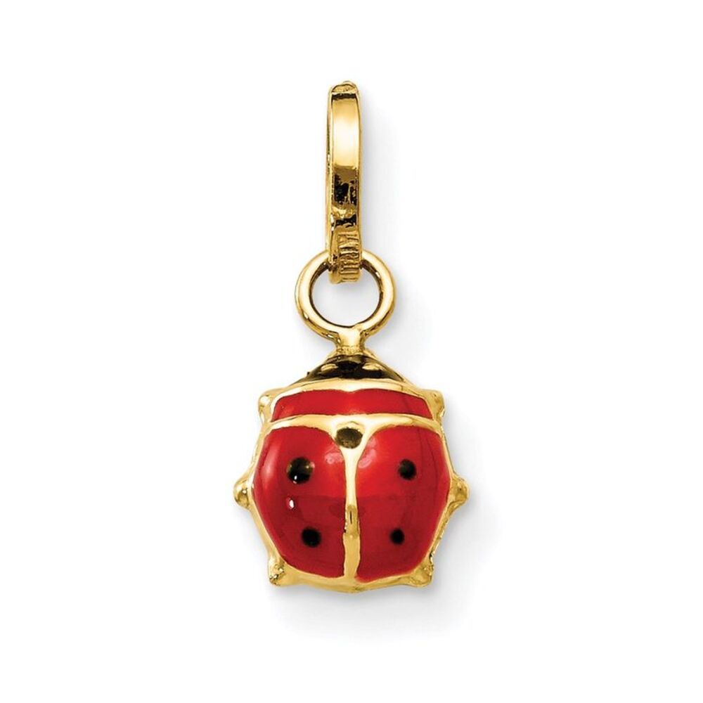 14k Yellow Gold 3D Red Enameled Ladybug Charm, 7mm